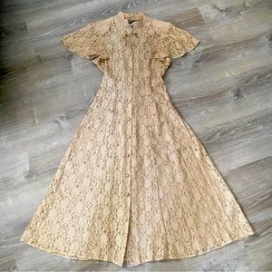 Vtg Sheer Lace Button Up Corset Back 90s Gothic Victorian Dress Jacket 12 Fairy